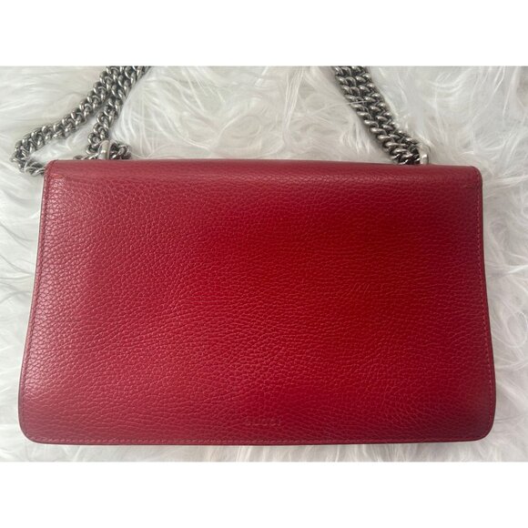 Gucci Red Leather Dionysus Shoulder Bag With Chain Strap & Embellished Tiger Hea - Picture 9 of 16